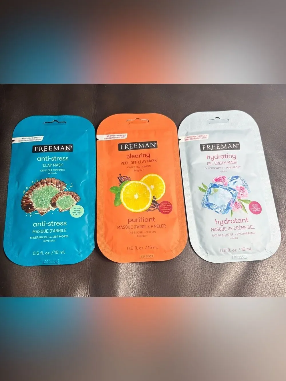 3 New Freeman Clay & Gel Face Mask Set - Blue, Orange, White